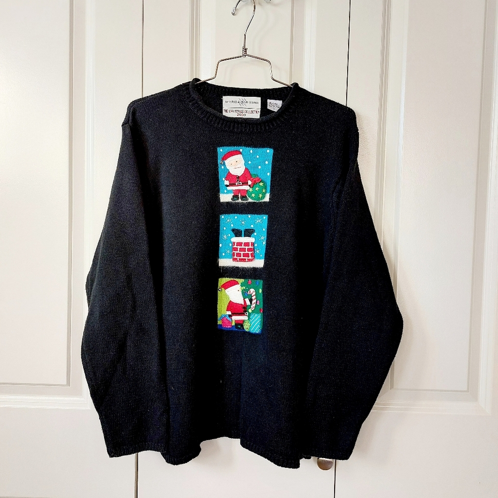 Up on the Rooftop Santa Christmas Sweater Medium Marisa Christina 2000 y2k VTG